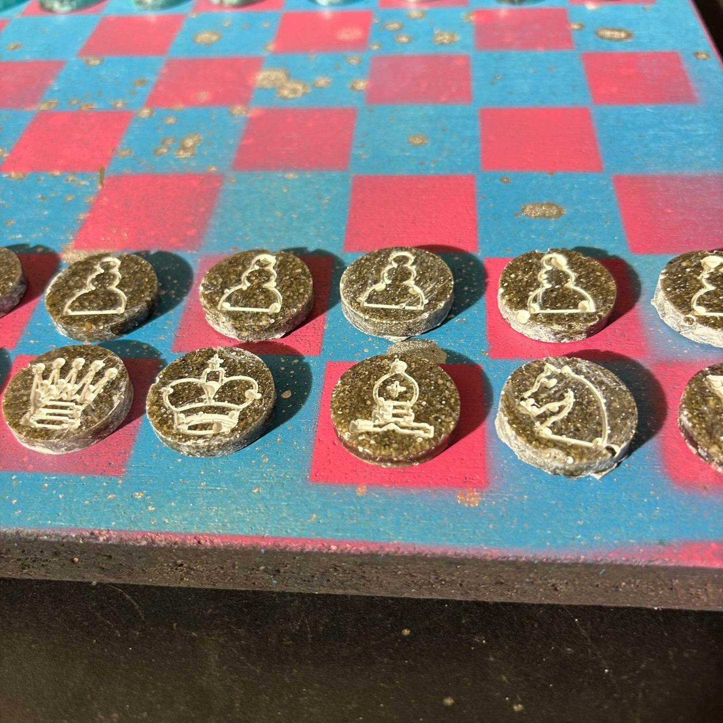 Blue & Pink - Painted Chess Set