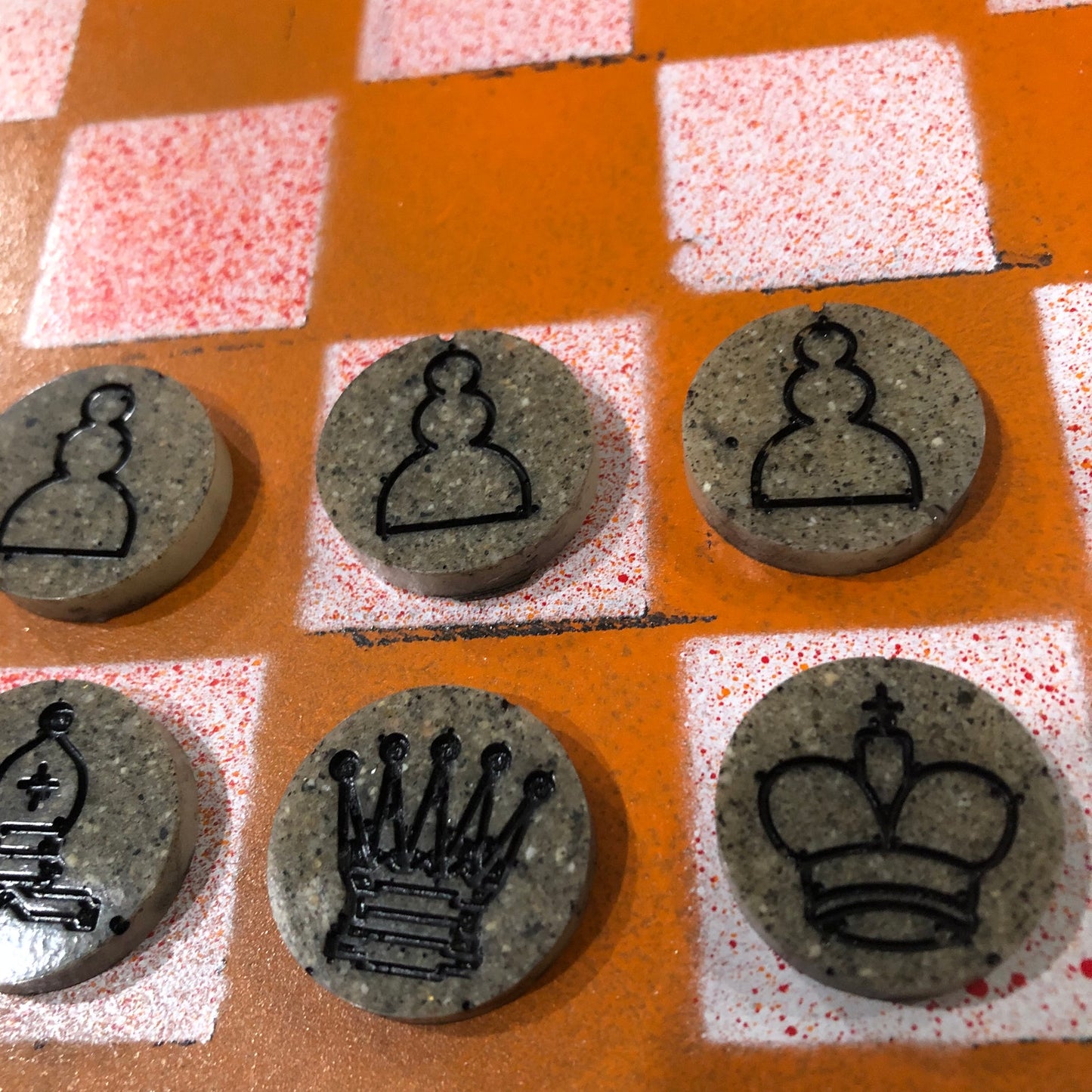 Orange & White - Painted Chess Set