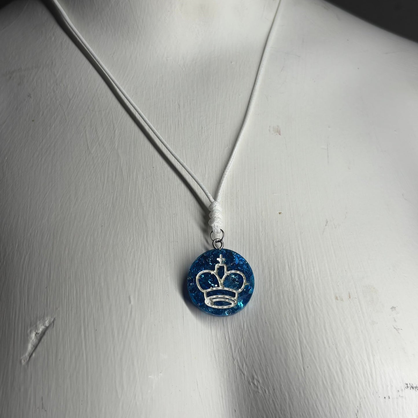 Sparkle Blue King - Handmade Resin Chess Necklace