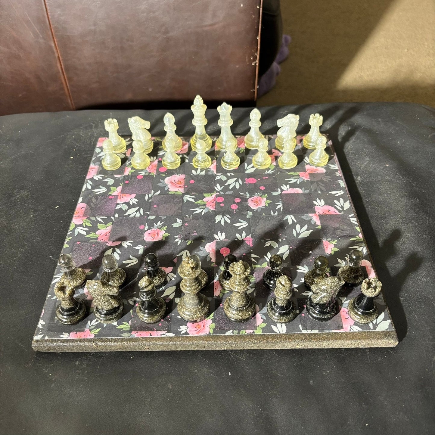 Stealth Black Flower Pattern - Scrapbook Chess Set