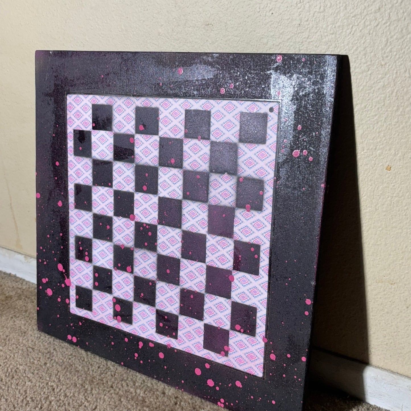 Pink Patterned Drip - Large Scrapbook Chess Board