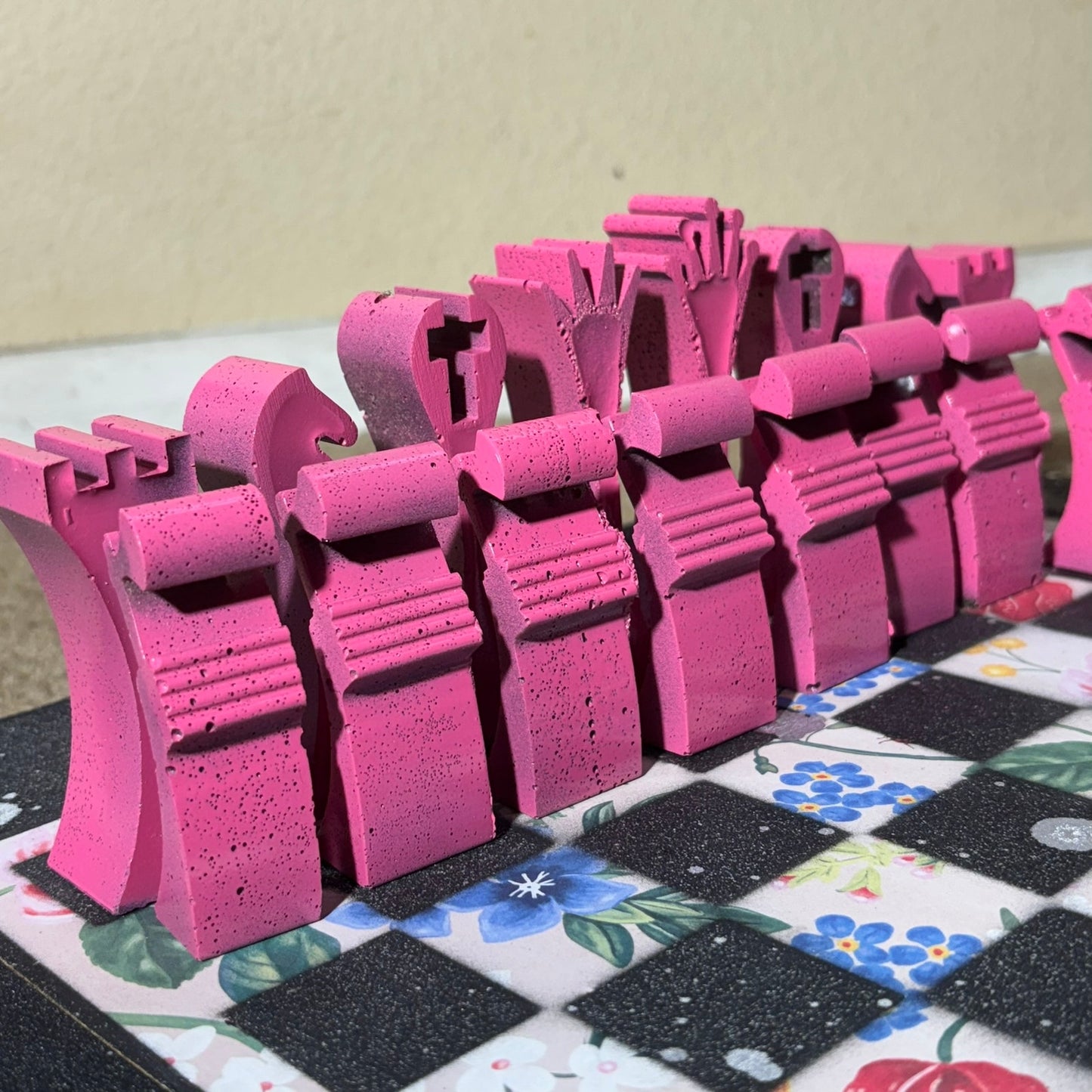 Pink Flowered Pattern - Large Deluxe Chess Set