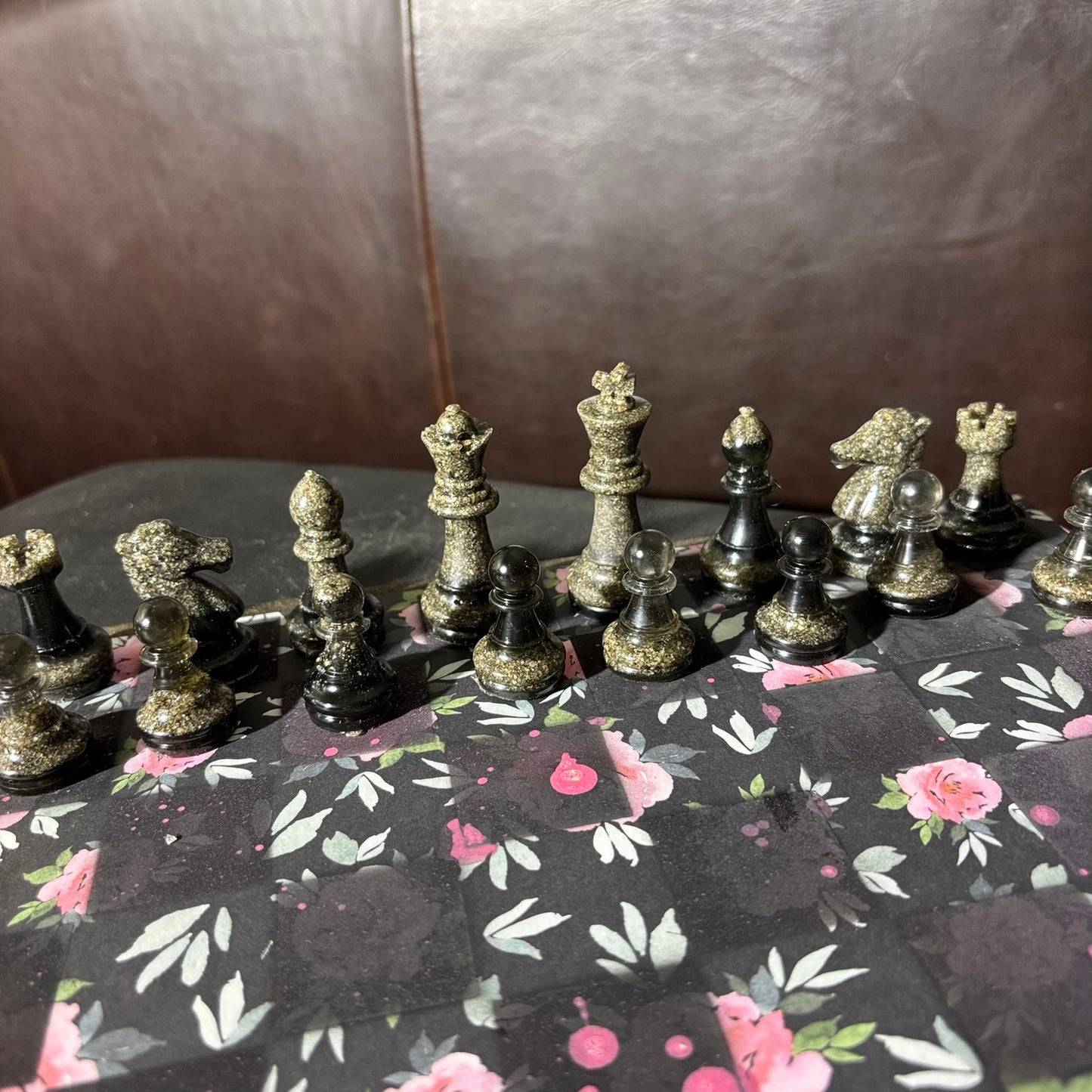 Stealth Black Flower Pattern - Scrapbook Chess Set