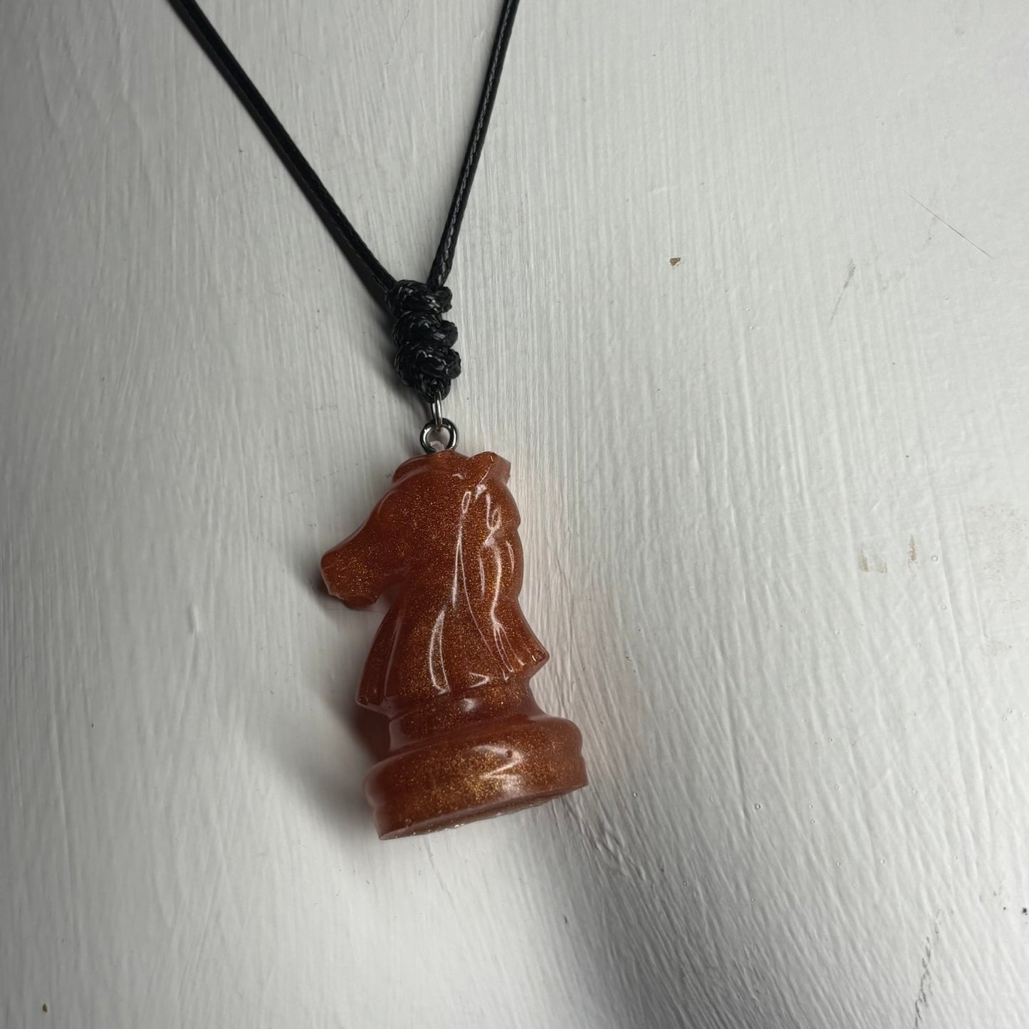 Amber Orange Knight - Handmade Resin Chess Necklace