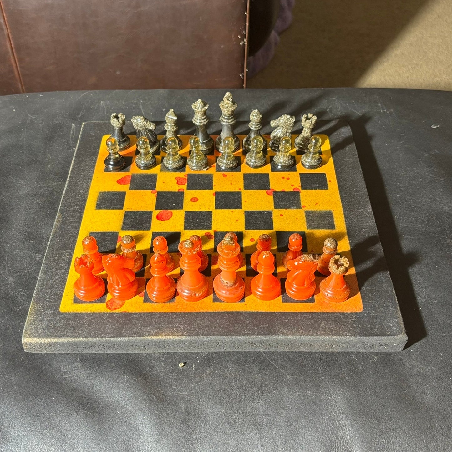 Yellow & Red Opal - Painted Chess Set