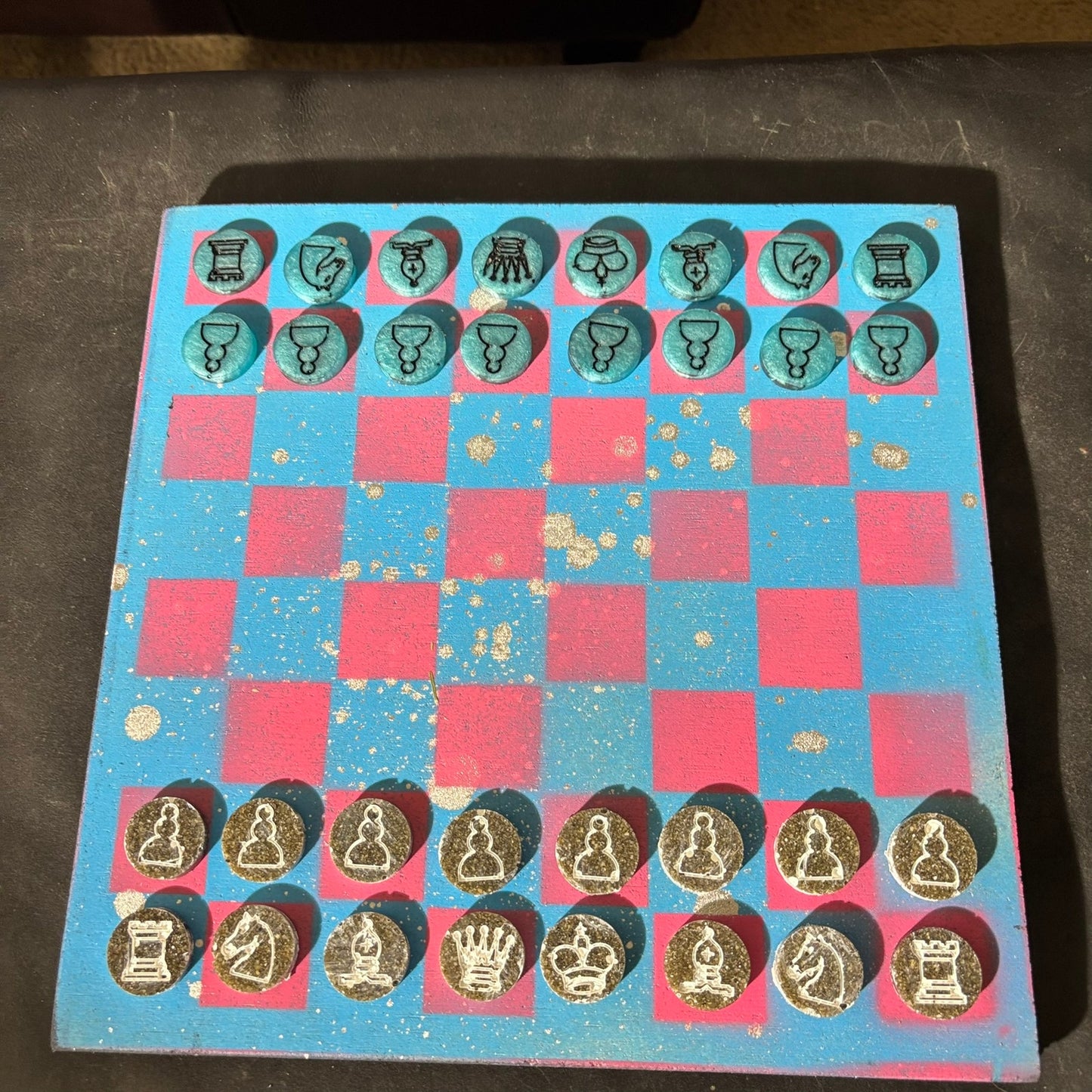 Blue & Pink - Painted Chess Set
