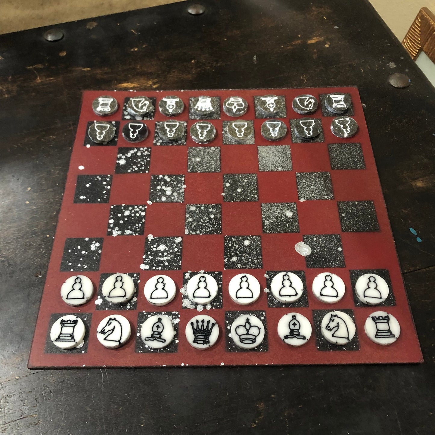Burgundy Chrome Drip - Painted Chess Set