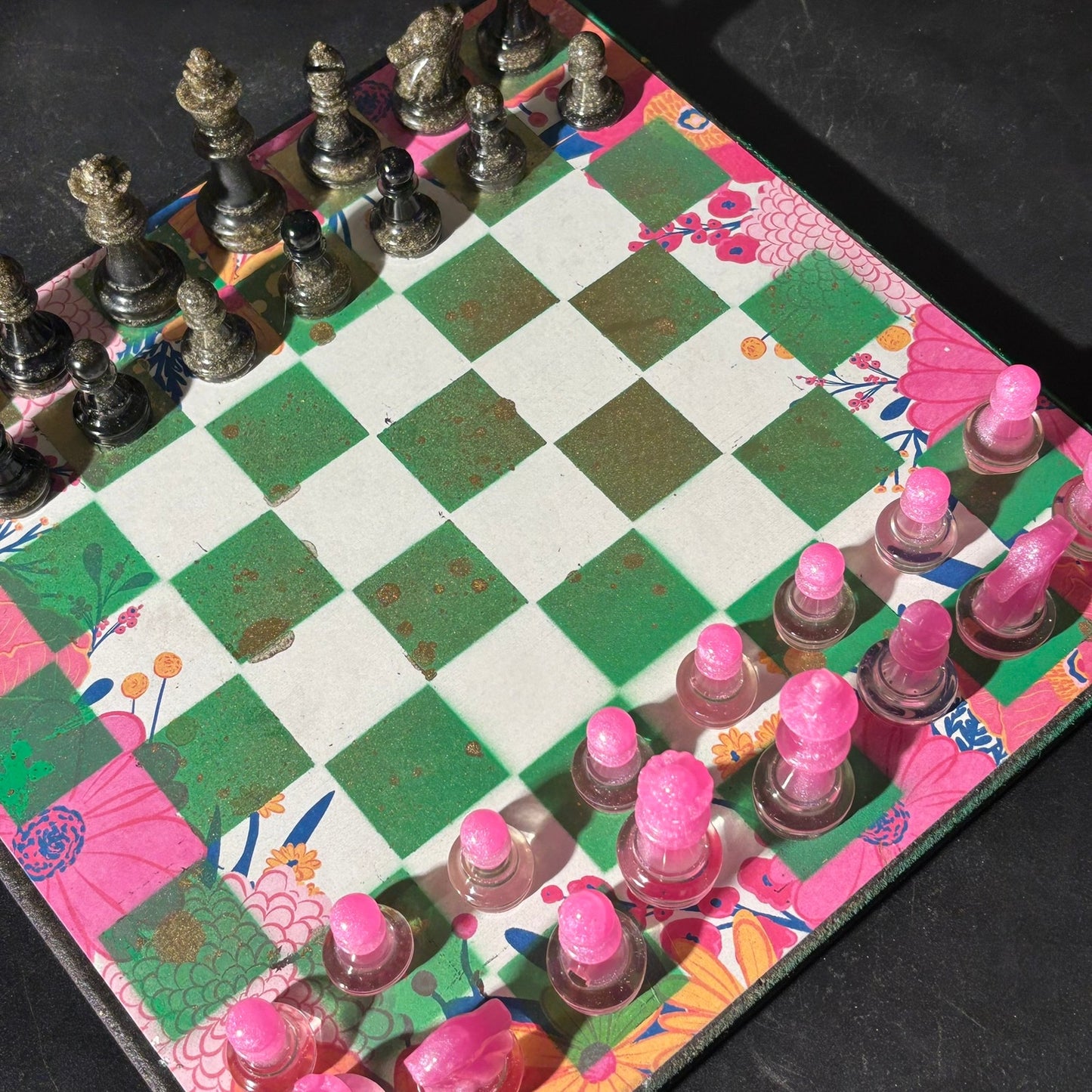 Vibrant Pink & Green - Scrapbook Chess Set
