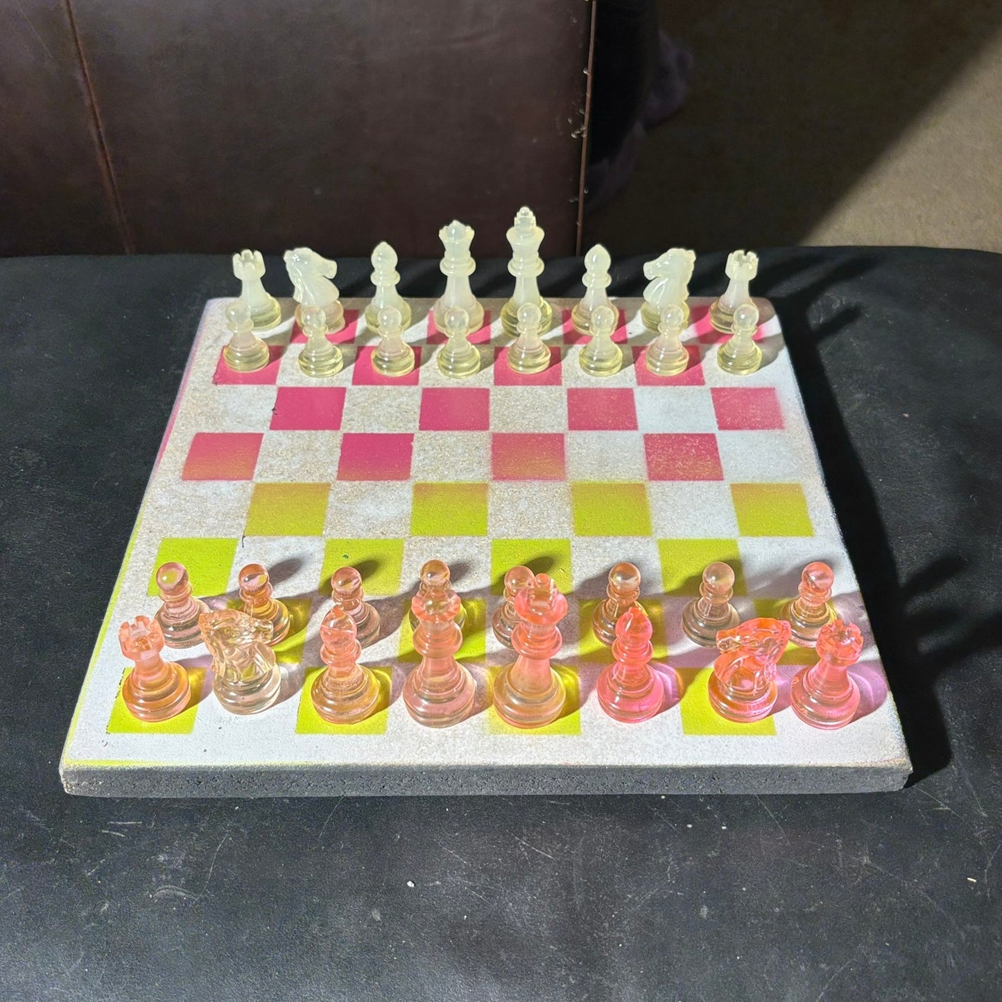 Neon Green Pink - Painted Chess Set