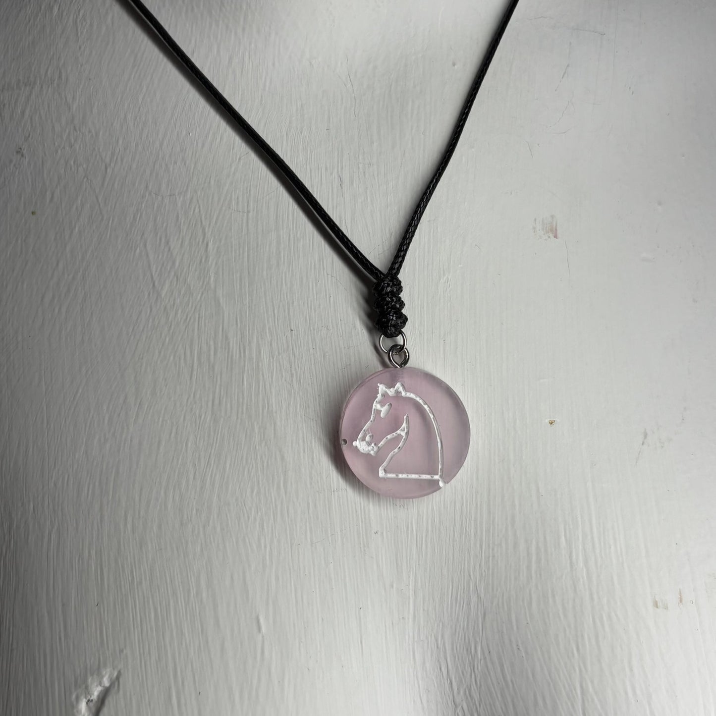 Translucent Pink Knight - Handmade Resin Chess Necklace