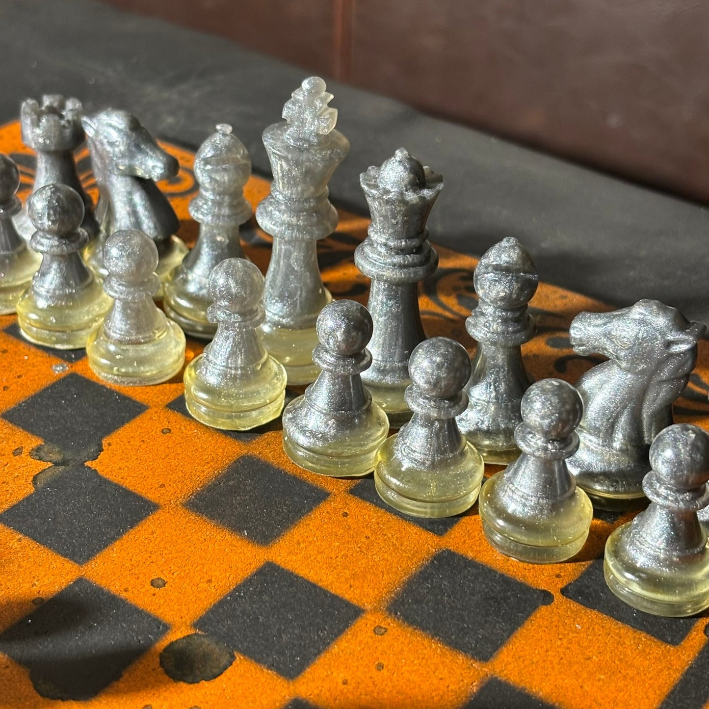 Orange & Black - Painted Chess Set