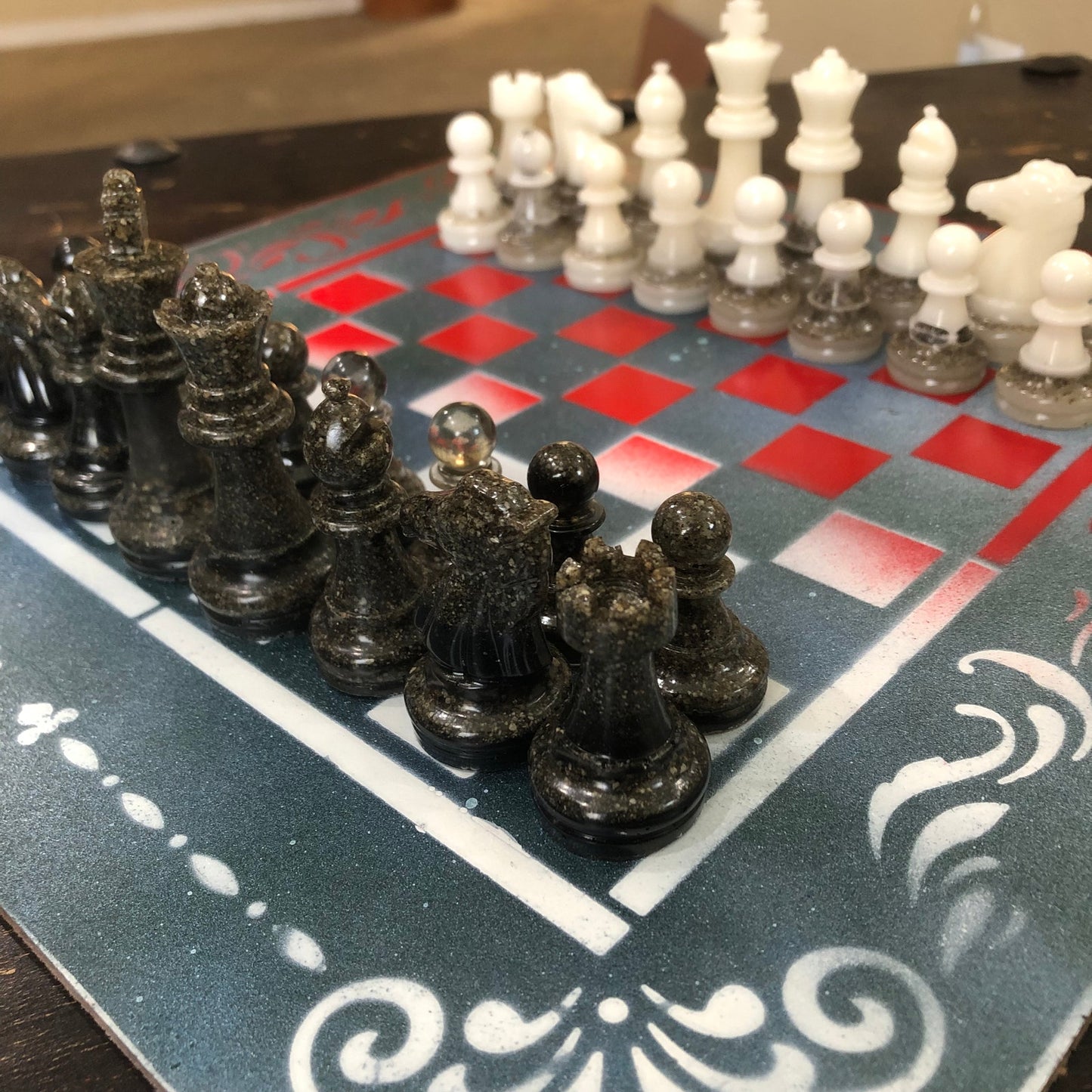 Royal Green & Blue - Painted Chess Set