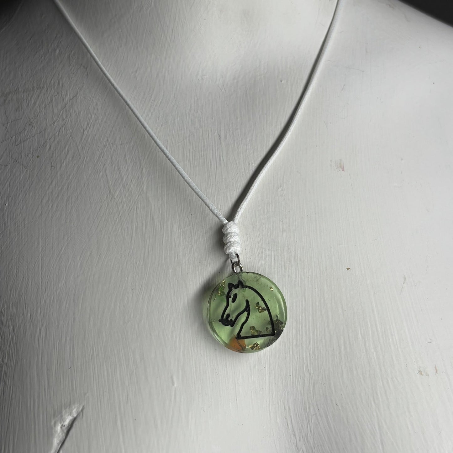 Lime Green Knight - Handmade Resin Chess Necklace