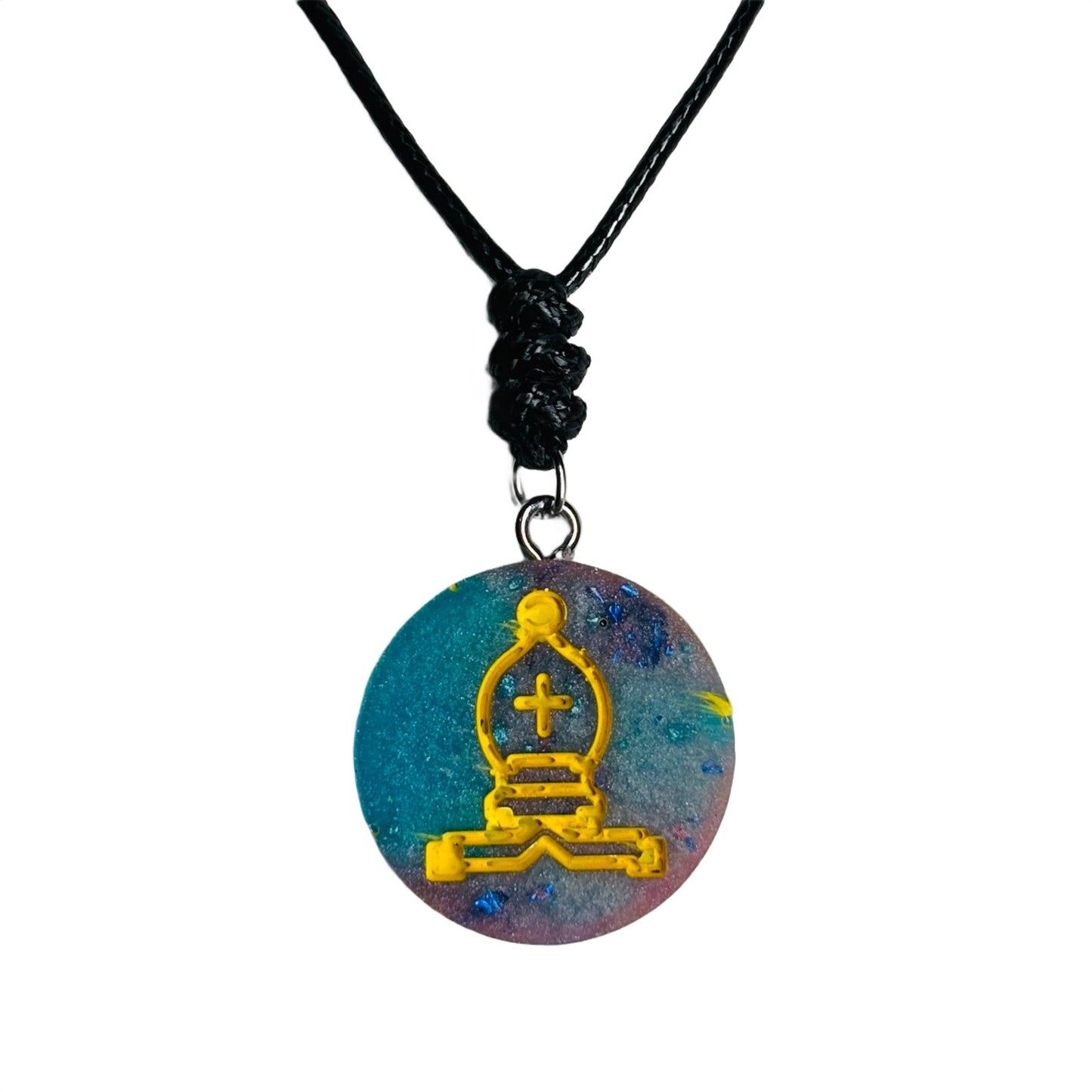 Swirl Color Mix Bishop - Handmade Resin Chess Necklace - Flat Edition