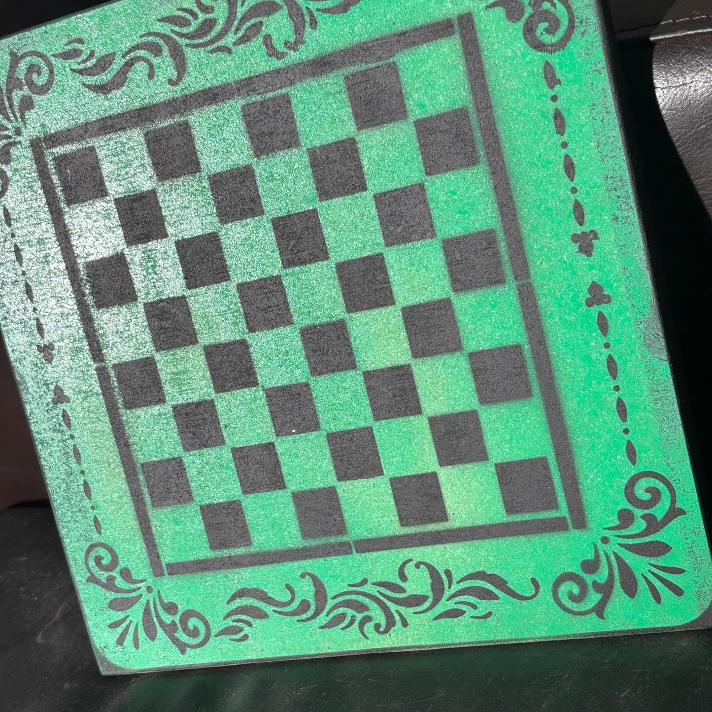 Green & Black - Painted Chess Board