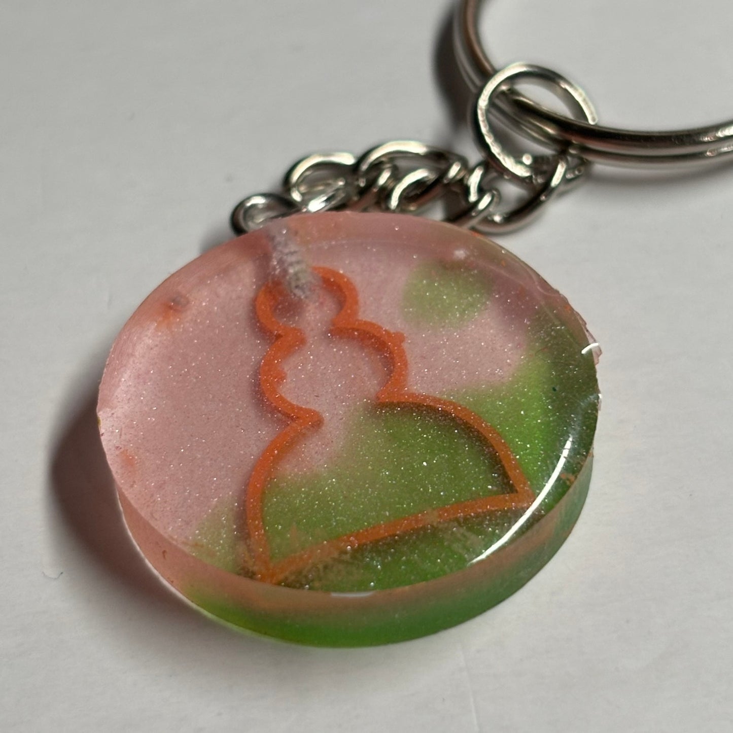 Green Pink Smoosh - Handmade Resin Keychain - Flat Edition
