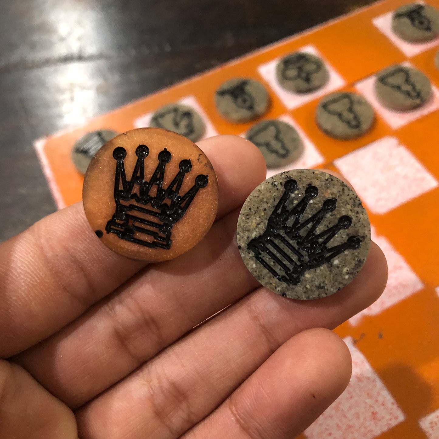 Orange & White - Painted Chess Set