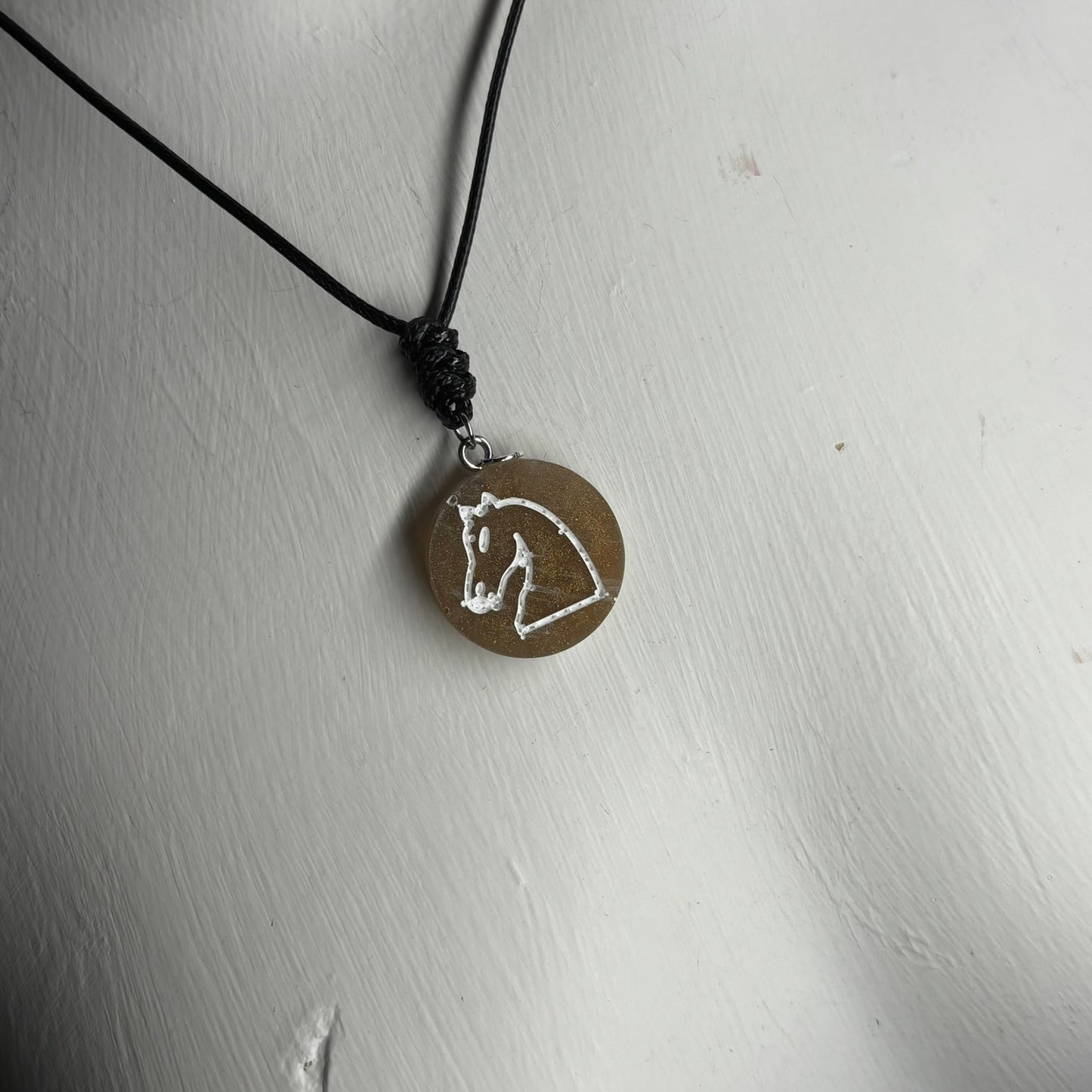 Bronze Yellow Knight - Handmade Resin Chess Necklace