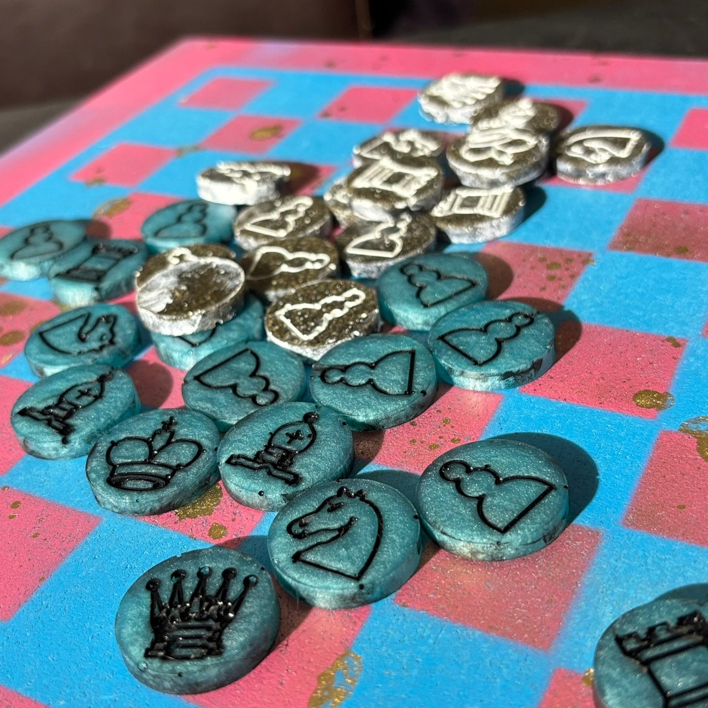 Pink & Blue - Painted Chess Set