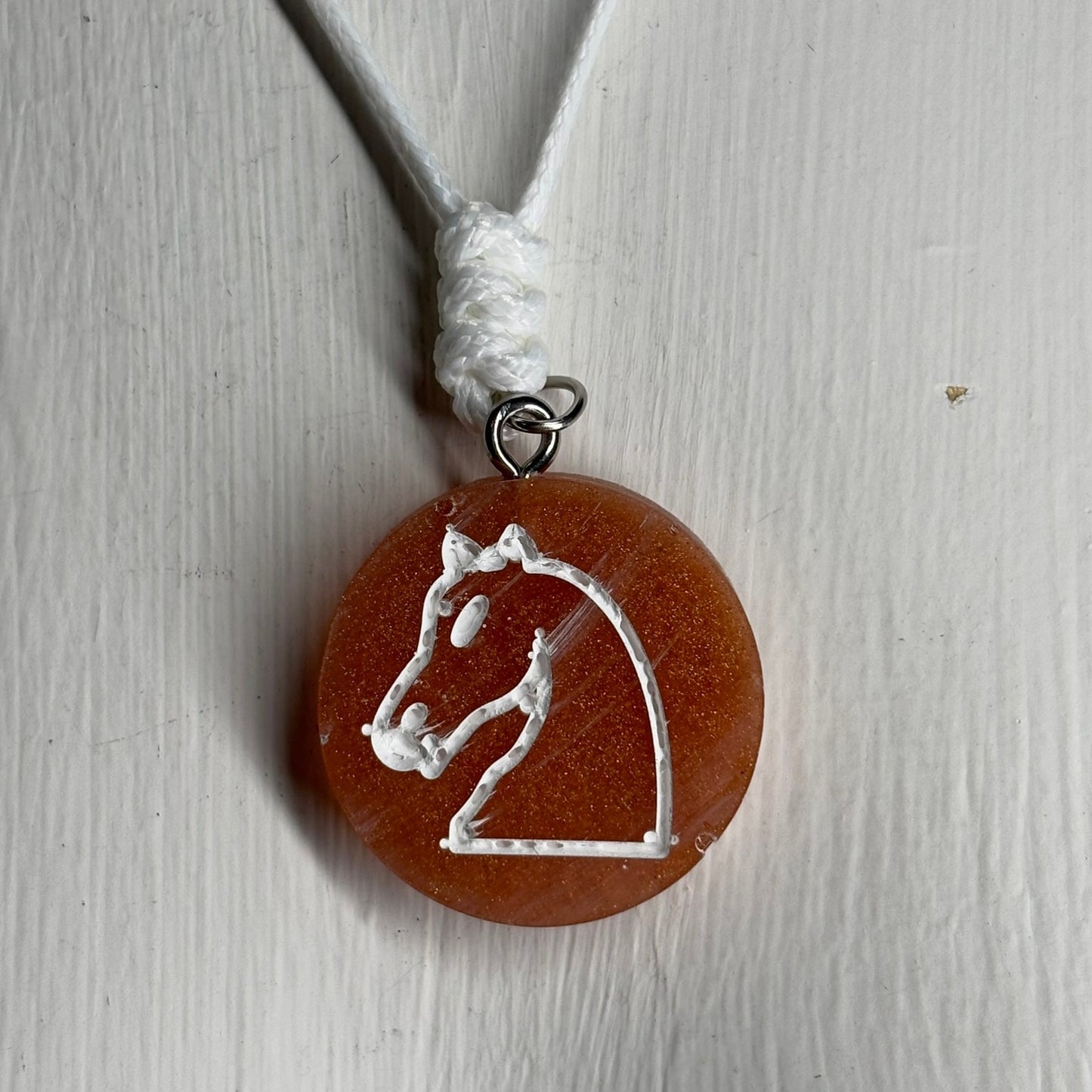 Dark Orange Knight - Handmade Resin Chess Necklace