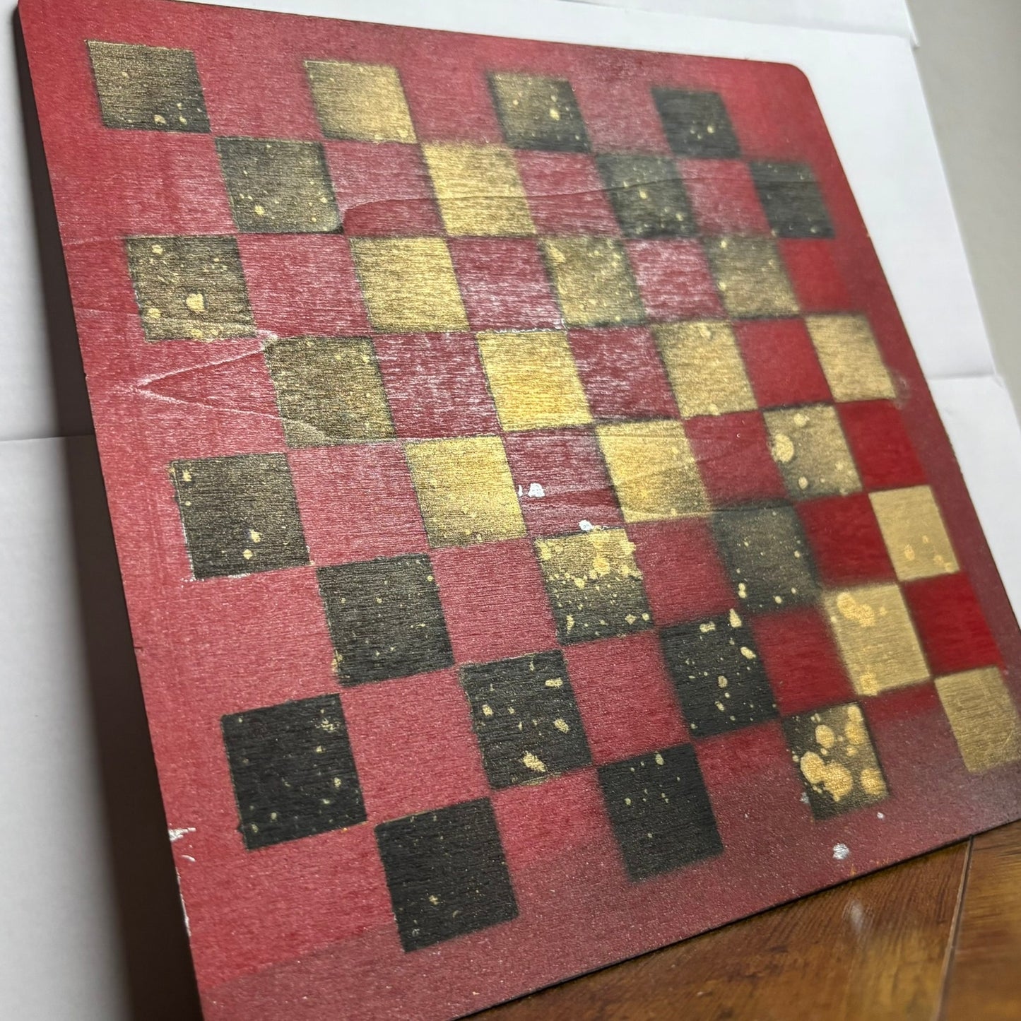 Red Golden Black - Painted Thin Wooden Chess Board