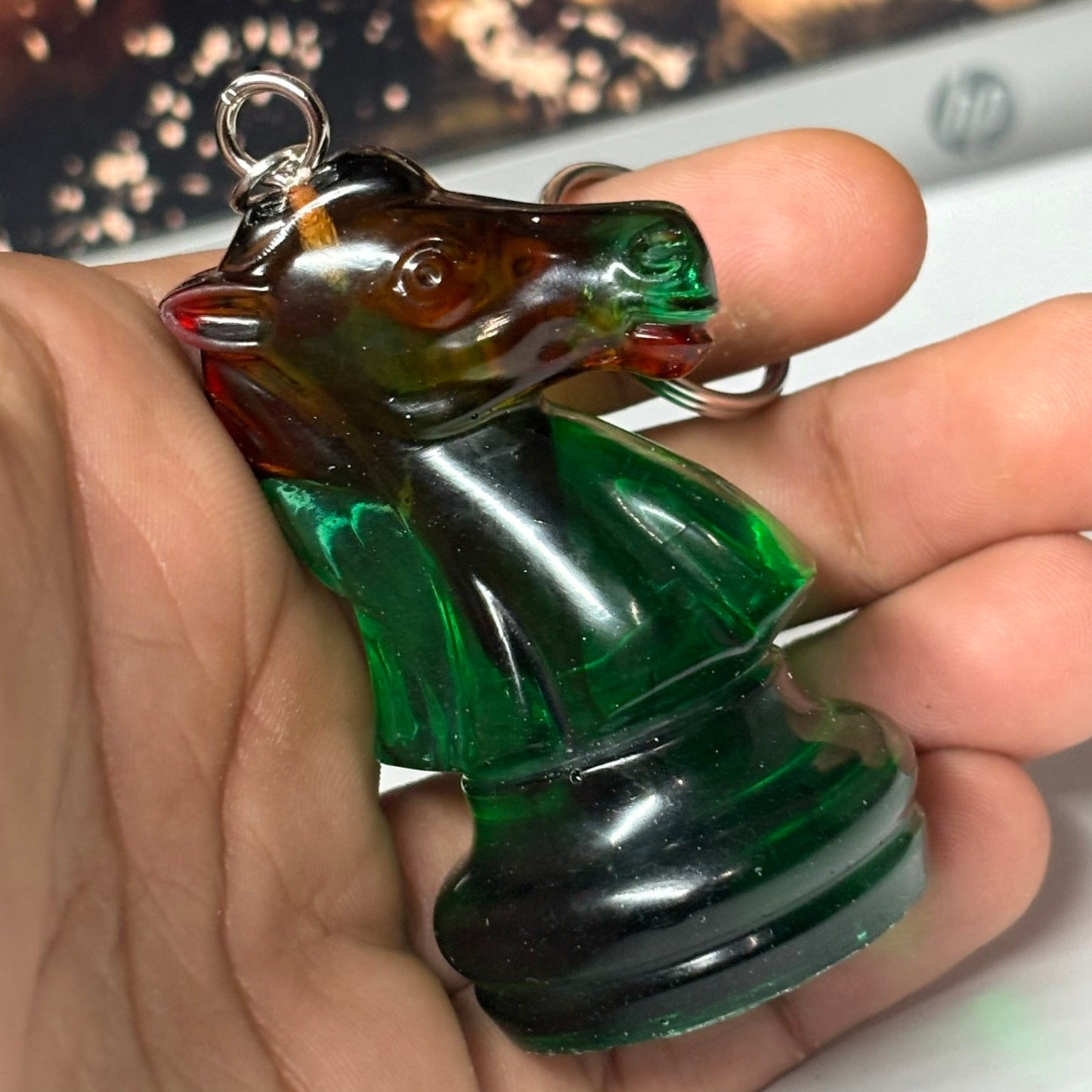 Speedy Green Knight - Handmade Resin Keychain - Large Edition