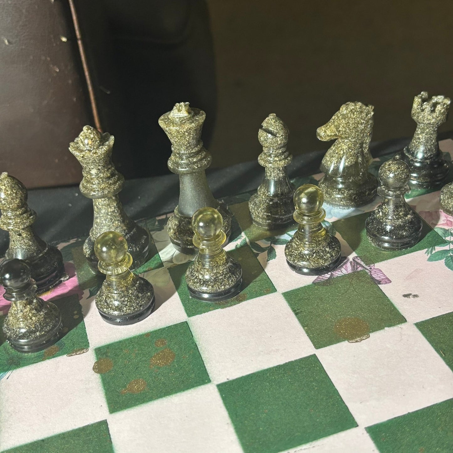 Green Pink Butterfly Flower - Scrapbook Chess Set