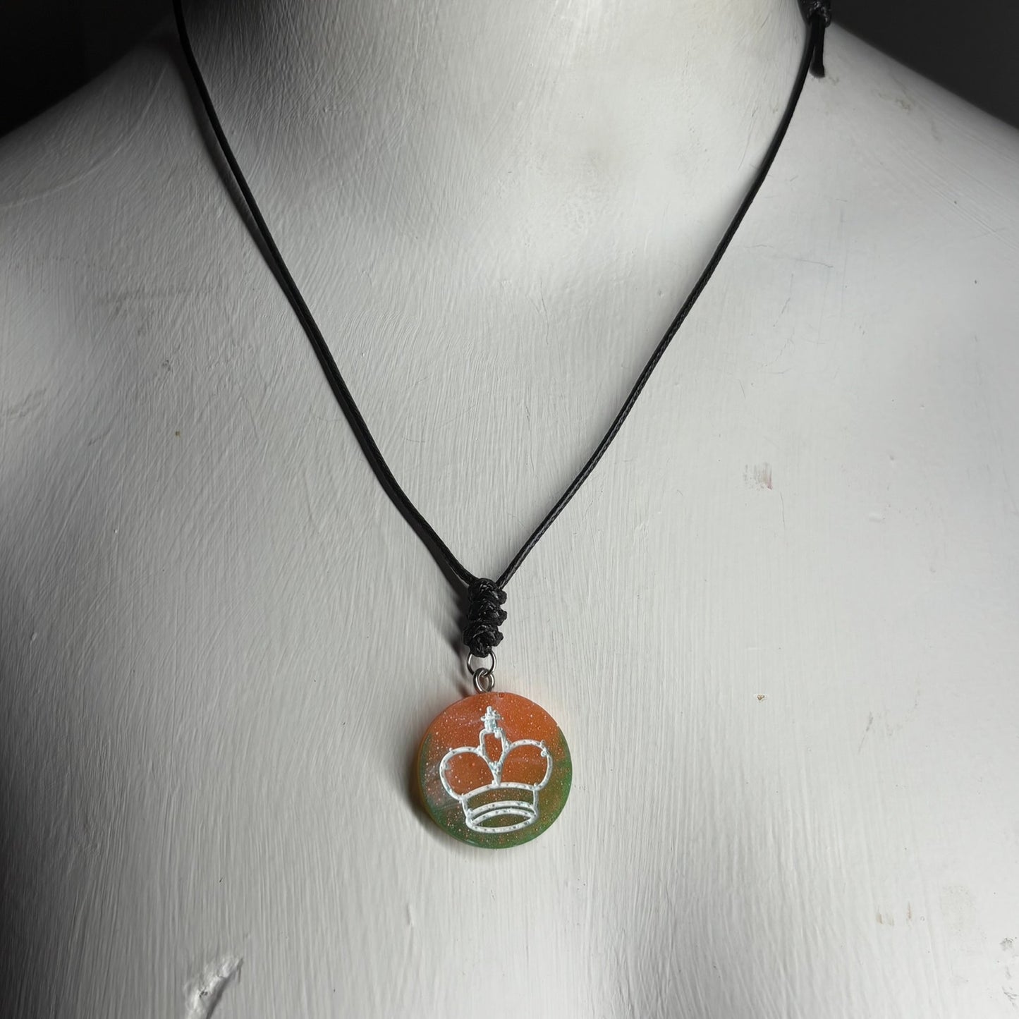 Peach Green King - Handmade Resin Chess Necklace