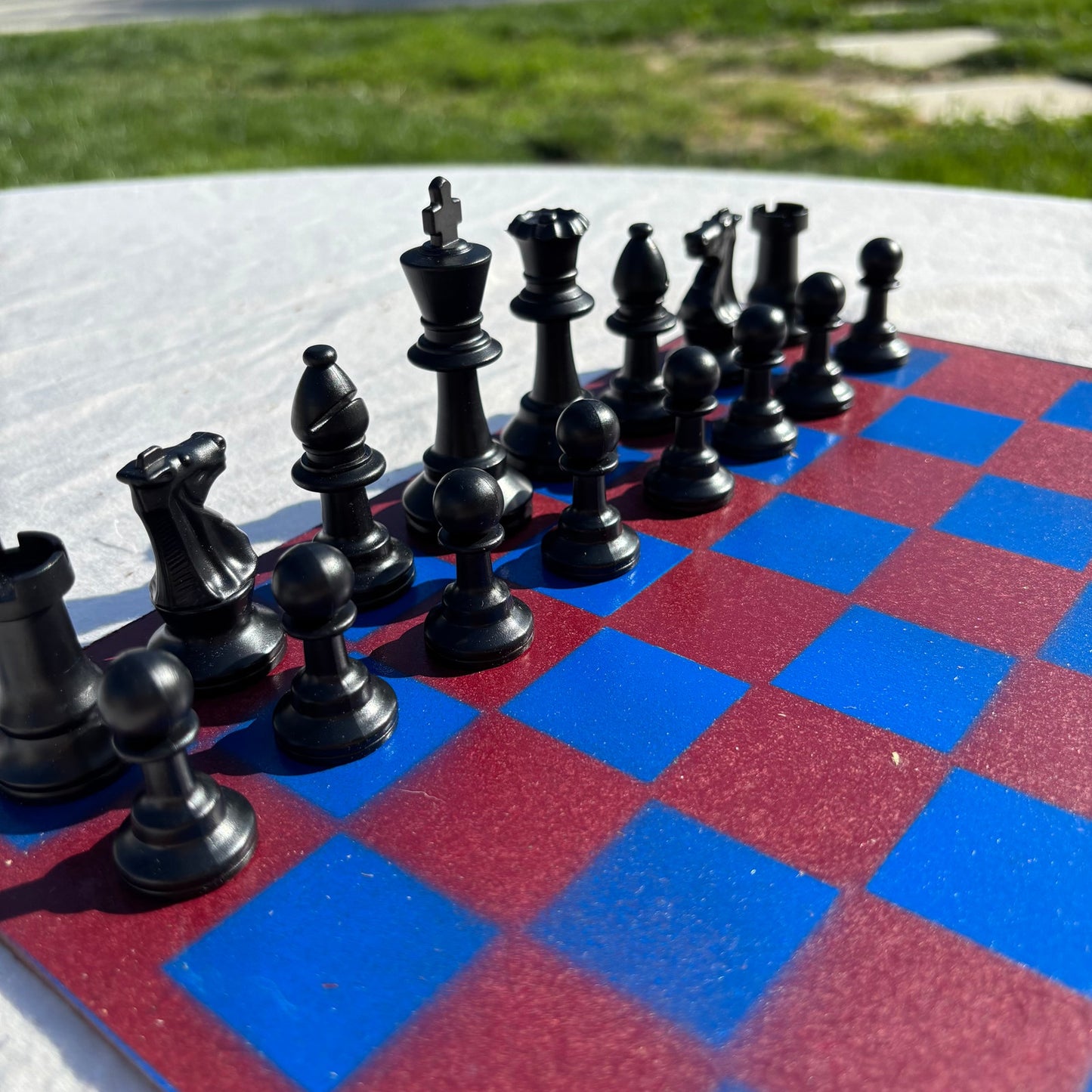 Burgundy Red & Blue - Painted Chess Set