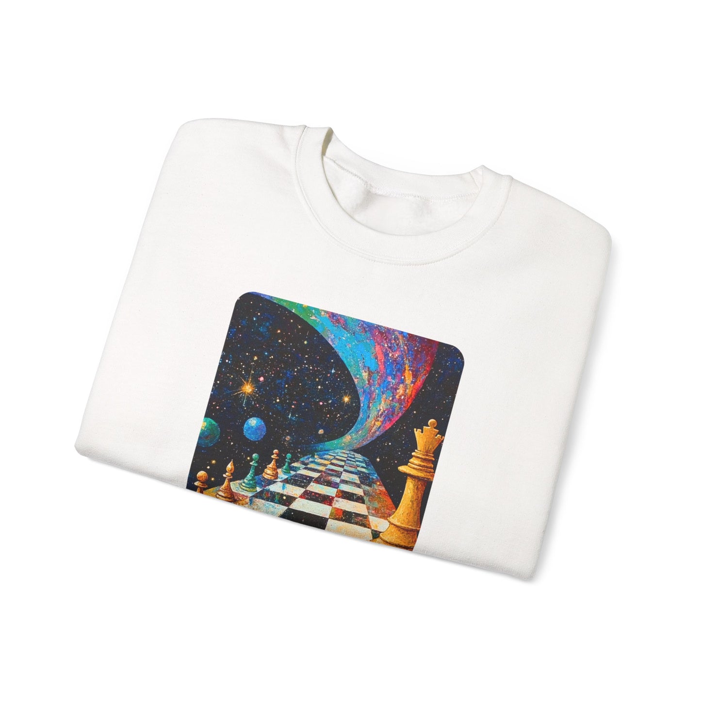 Chess In Space - White Chess Crewneck Sweater