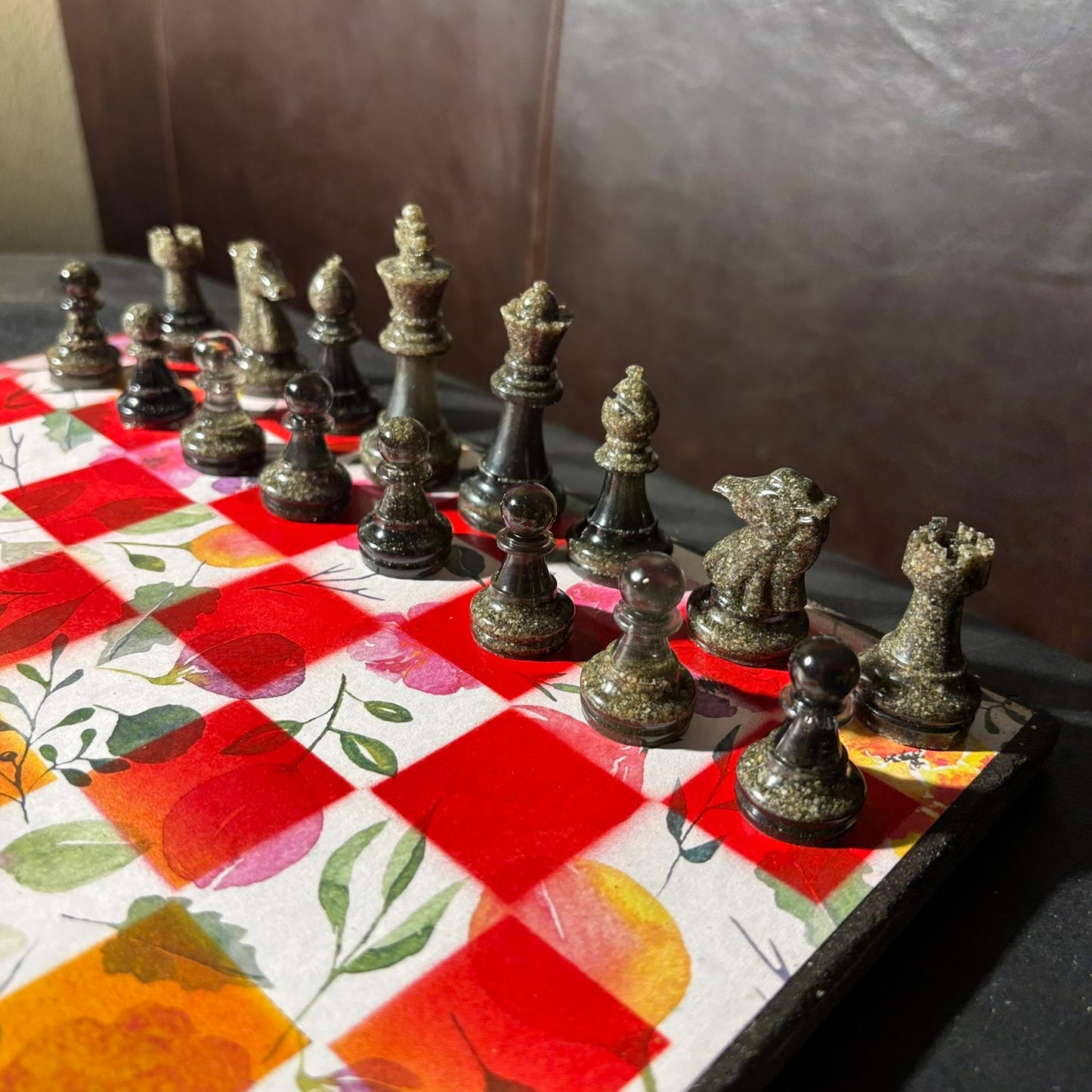 Fiery Opal Flowers - Scrapbook Chess Set