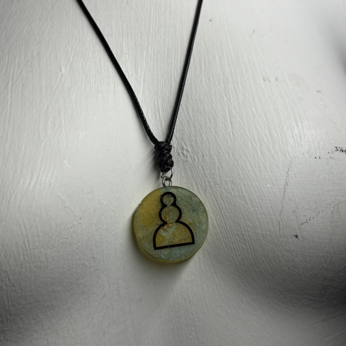 Yellow/Green Swirl Pawn - Handmade Resin Chess Necklace