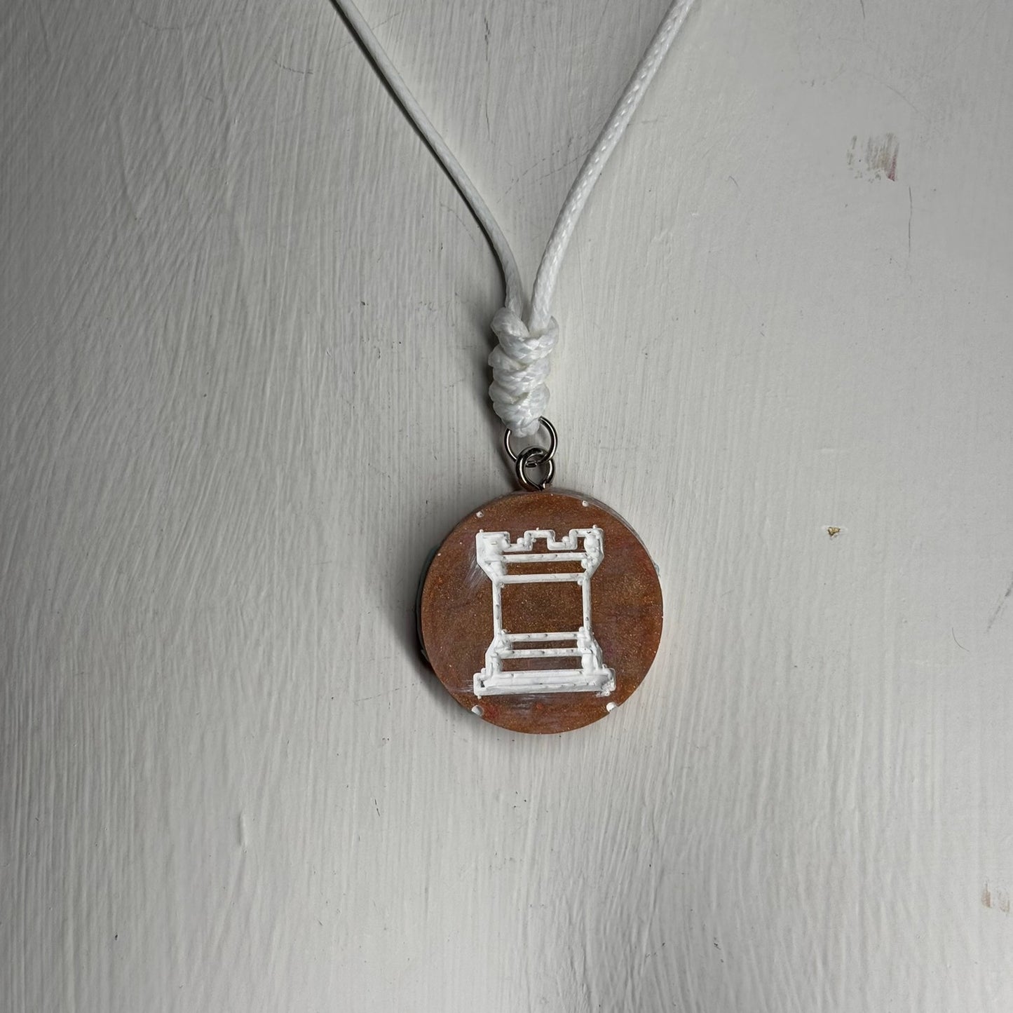 Cream Brown Rook - Handmade Resin Chess Necklace