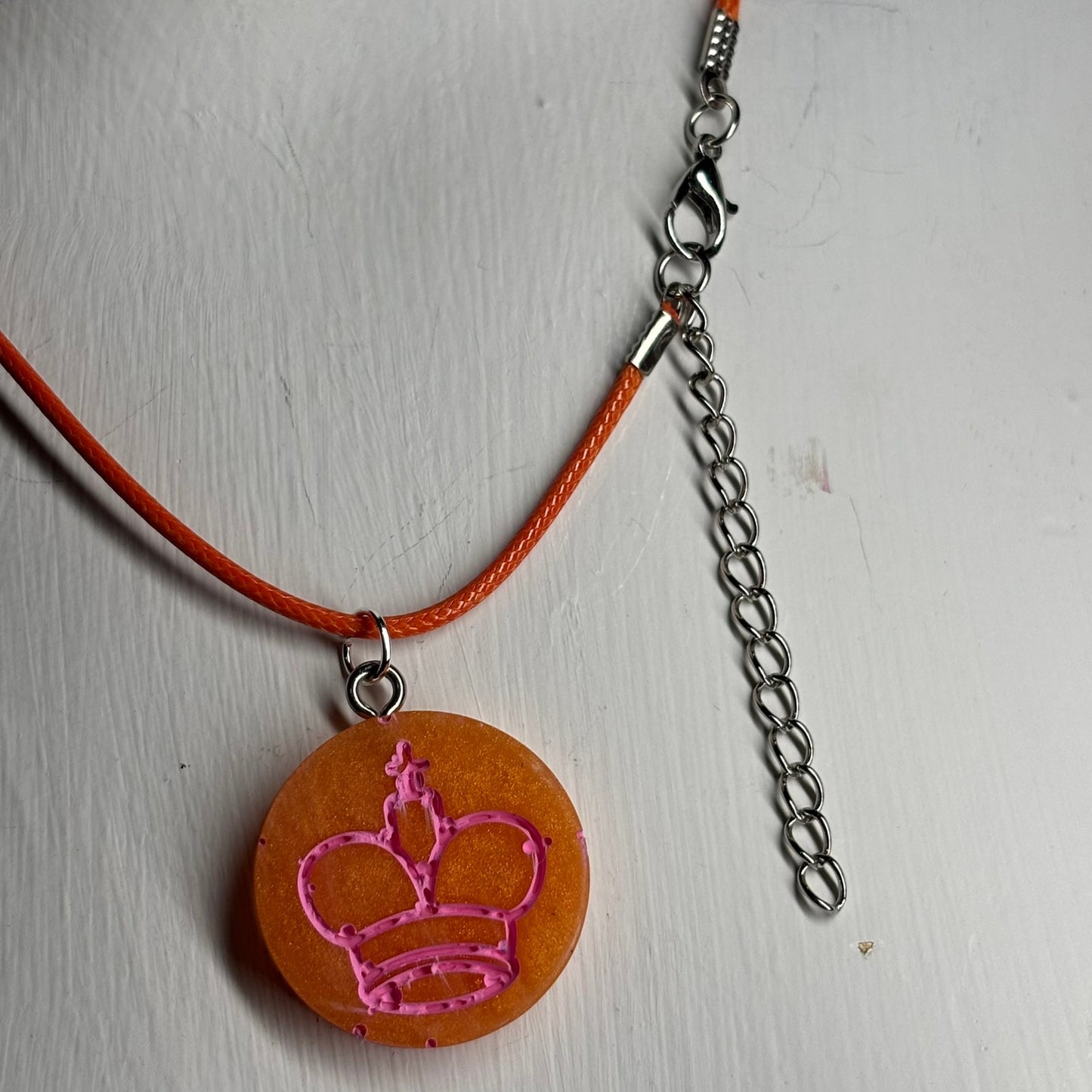 Sunset Pink King - Handmade Resin Chess Necklace