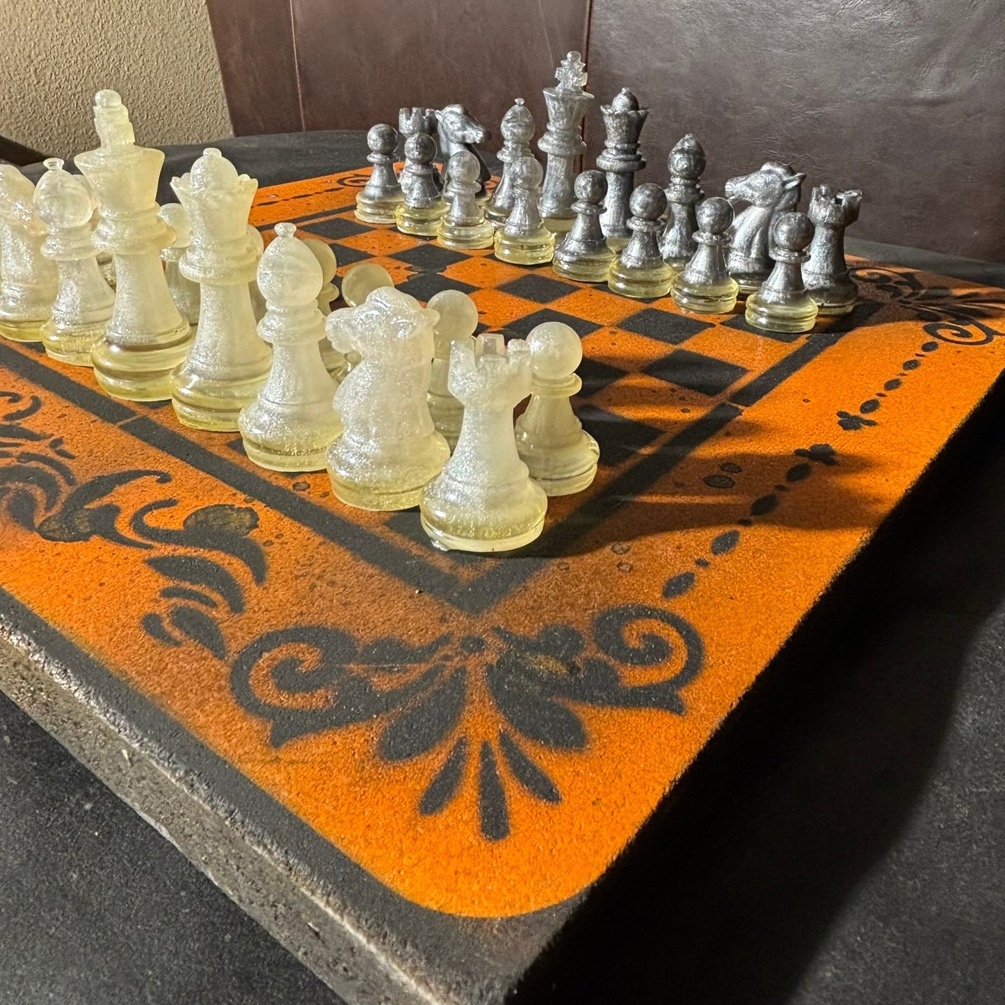 Orange & Black - Painted Chess Set