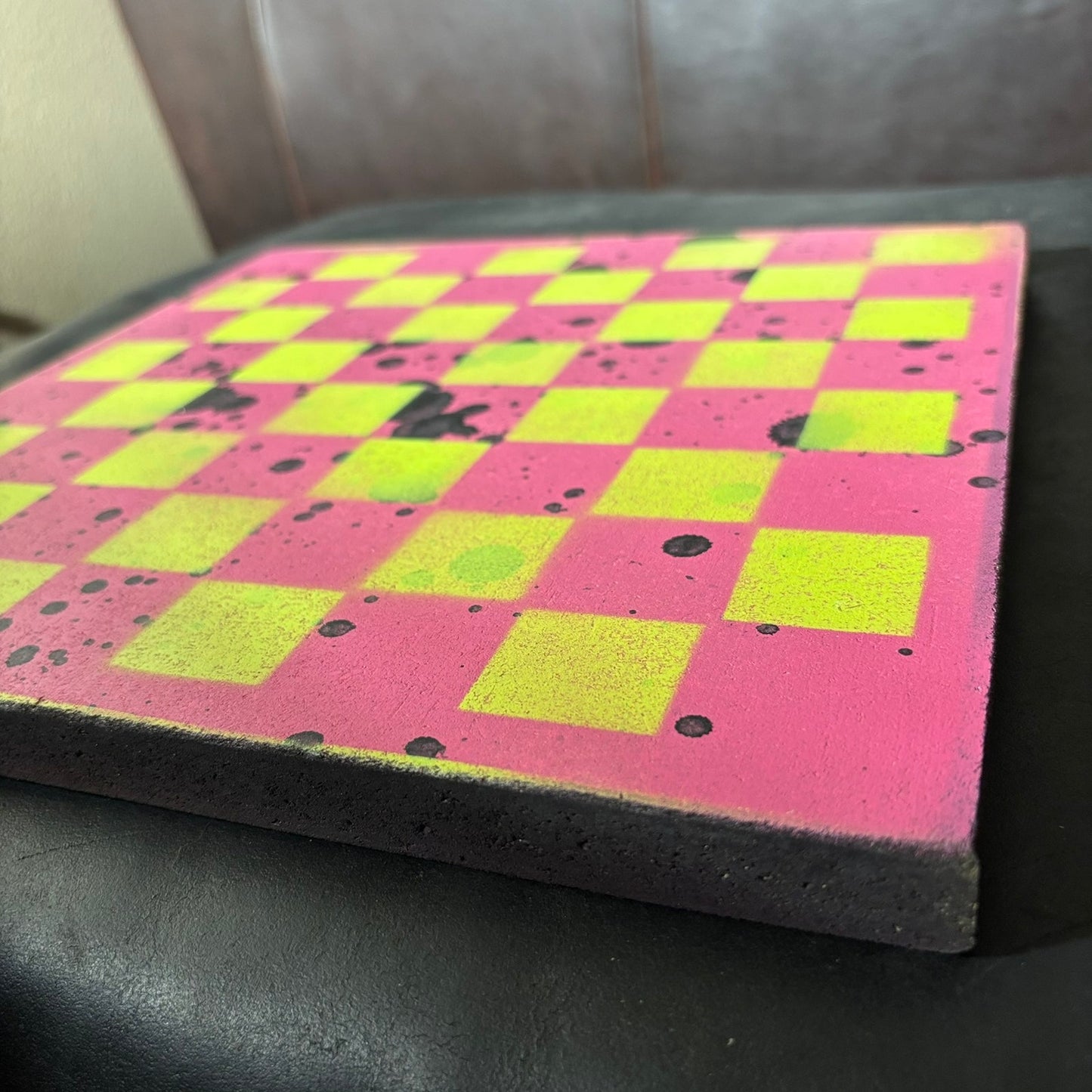 Pink/Green Splatter Spots - Painted Chess Set