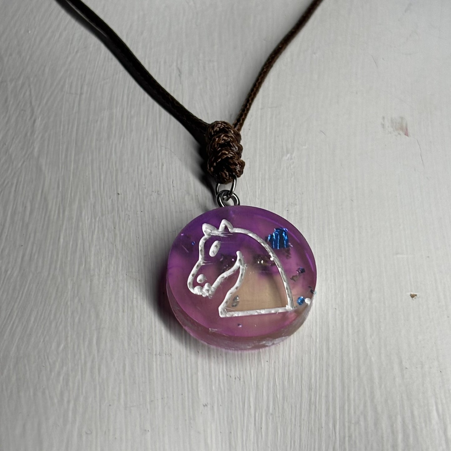 Cosmic Purple Knight - Handmade Resin Chess Necklace