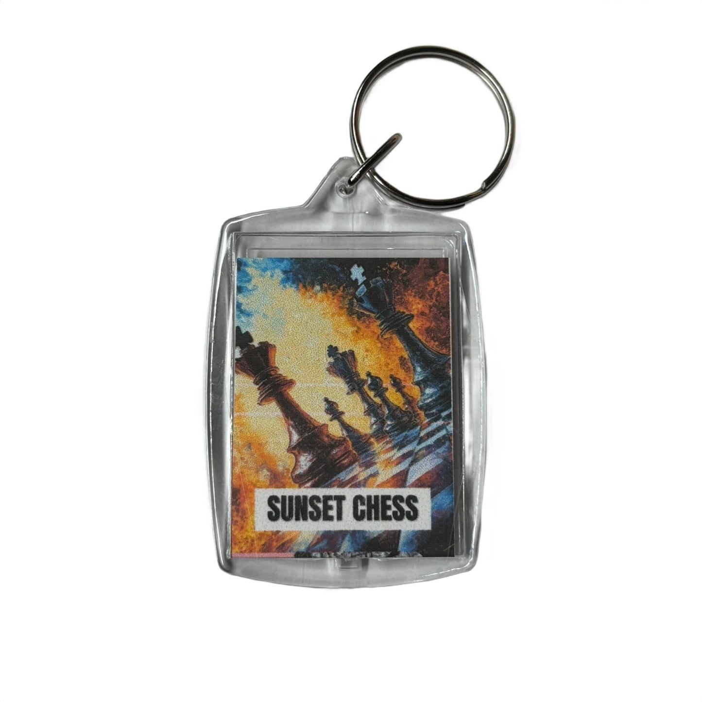 Chess On Fire - Sunset Chess Photo Keychain