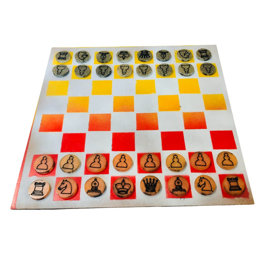 Fading Red & Yellow - Painted Chess Set