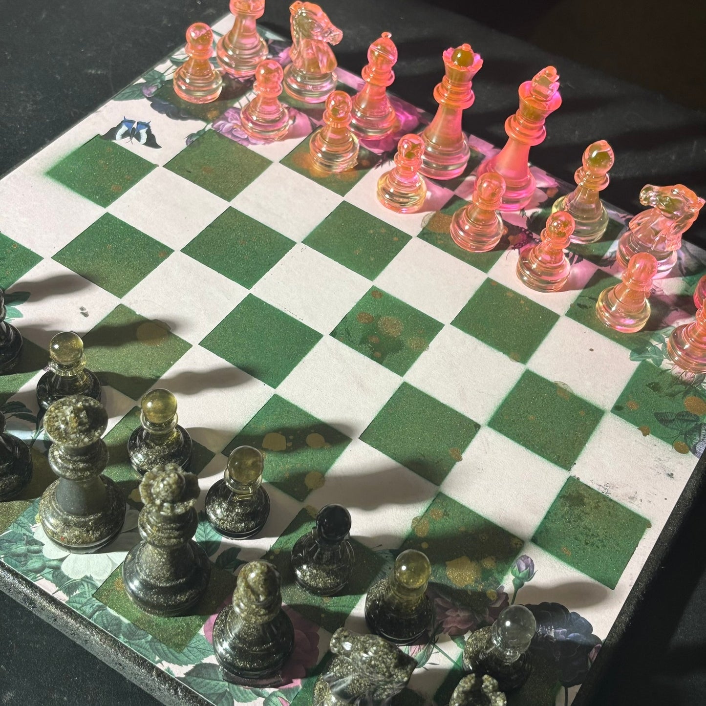 Green Pink Butterfly Flower - Scrapbook Chess Set