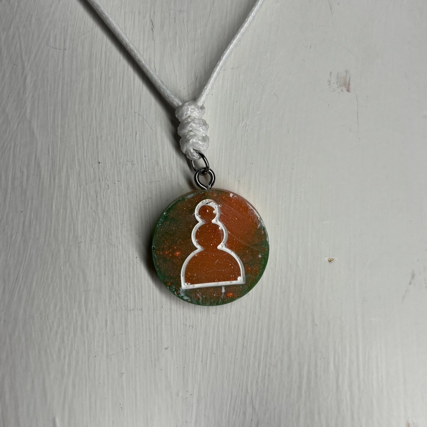 Orange/Green Pawn - Handmade Resin Chess Necklace