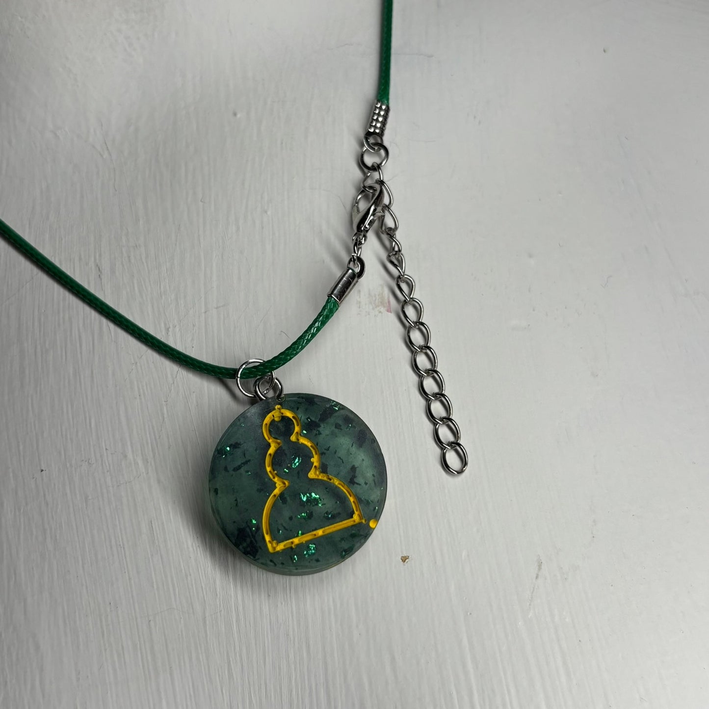 Green Crystal Pawn - Handmade Resin Chess Necklace