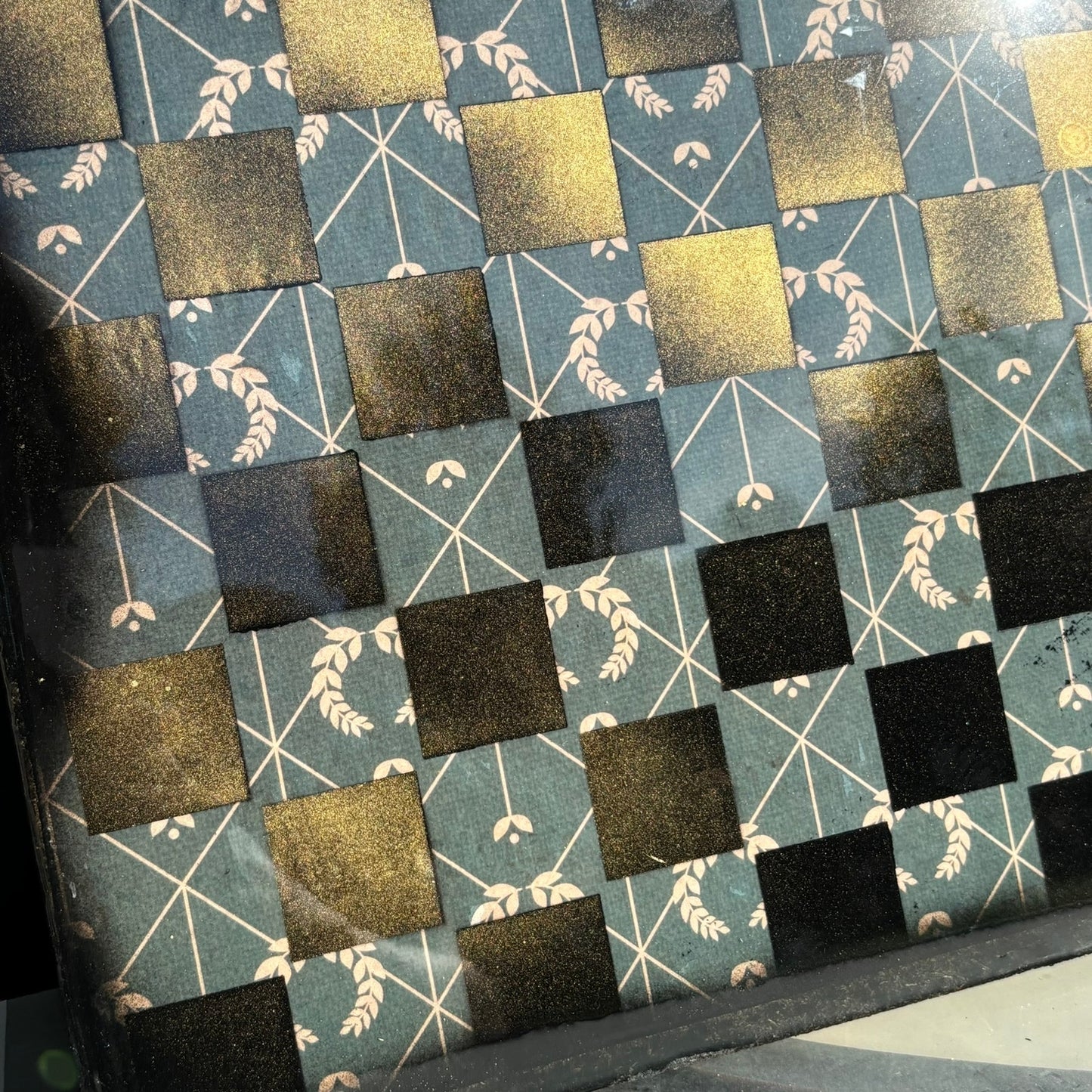 Blue Vintage Pattern - Resin Coated Chess Board