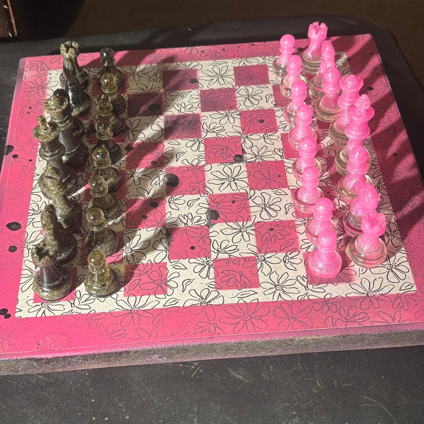 Pink & White Sketch - Scrapbook Chess Set