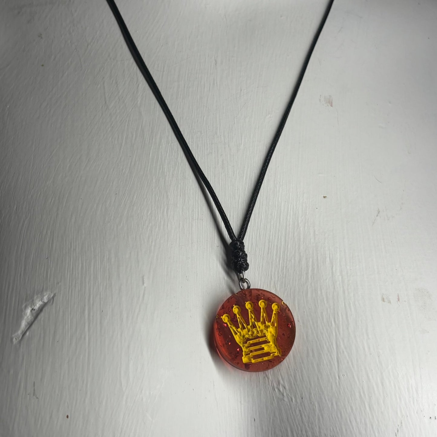 Crystal Red Queen - Handmade Resin Chess Necklace
