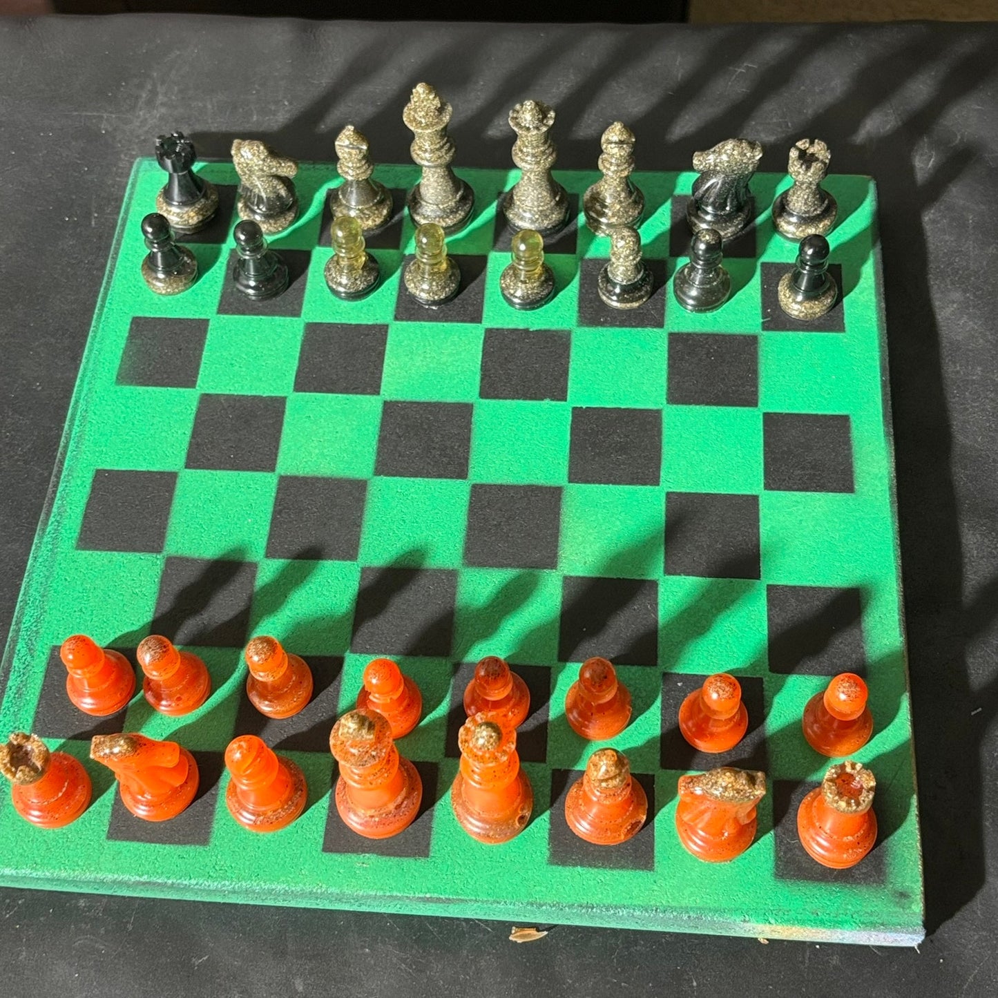 Opal Fire Green - Painted Chess Set