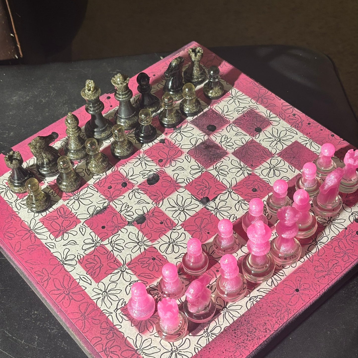 Pink & White Sketch - Scrapbook Chess Set