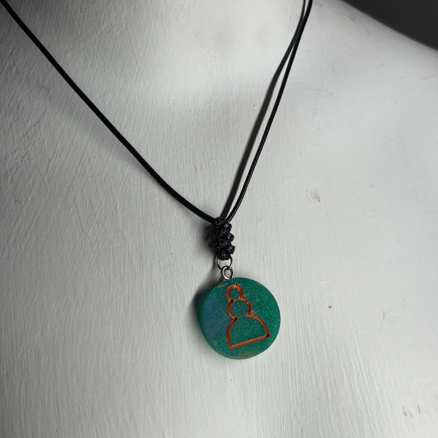 Orange & Green Pawn - Handmade Resin Chess Necklace