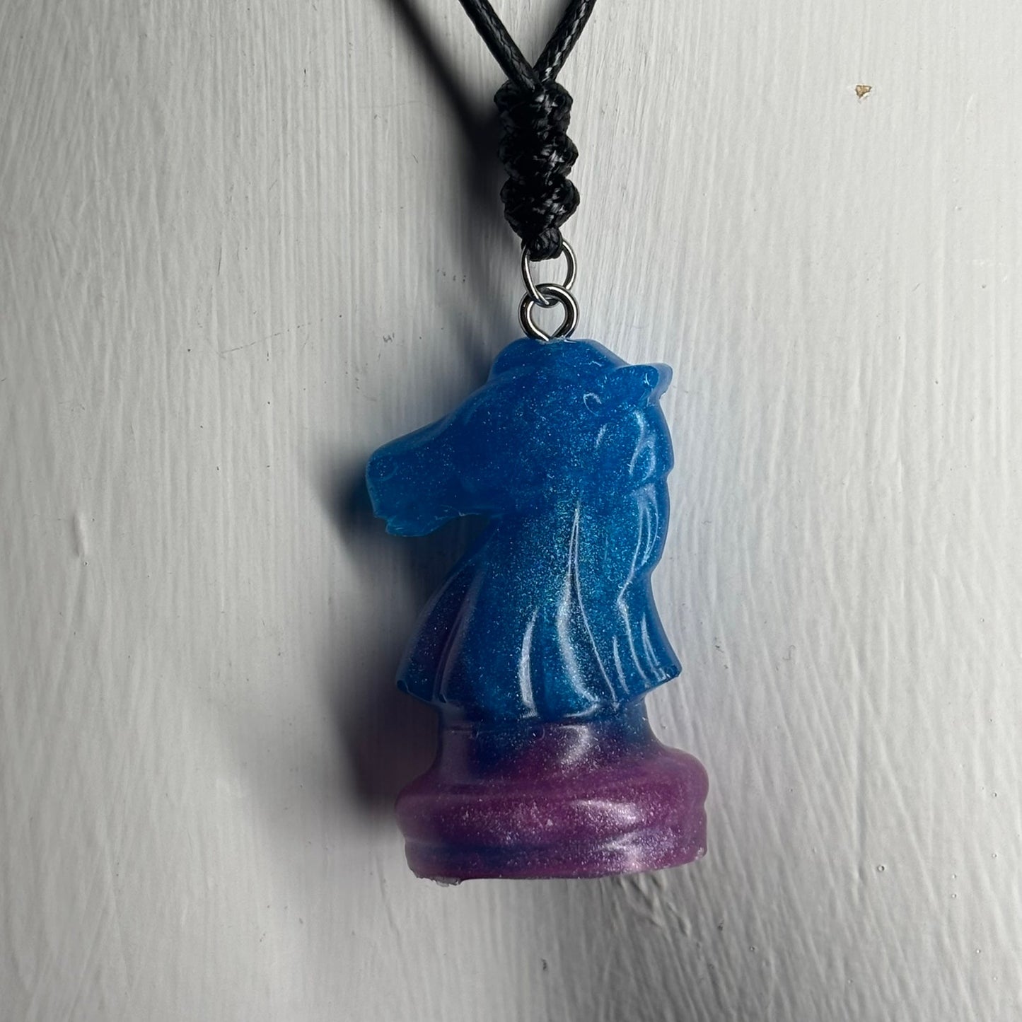 Blue Pink Knight - Handmade Resin Chess Necklace