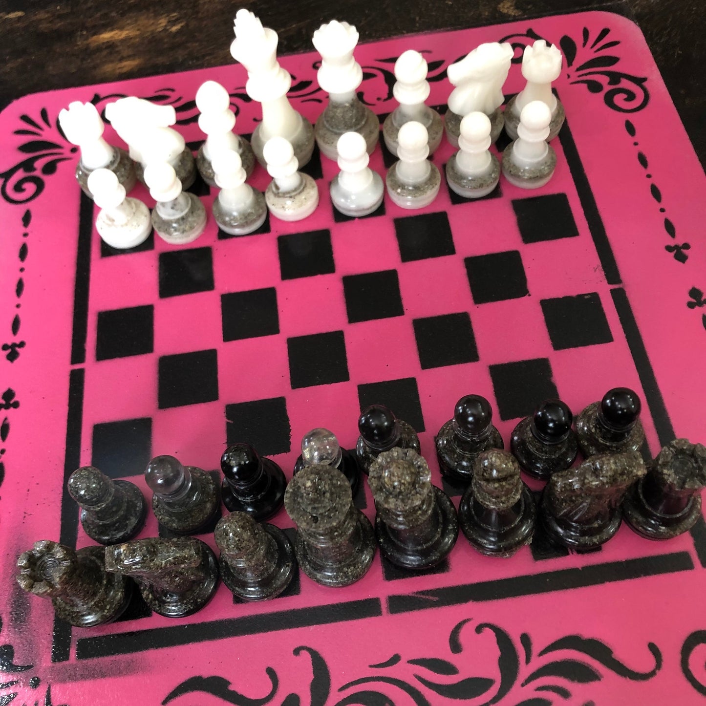Royal Pink & Black - Painted Chess Set